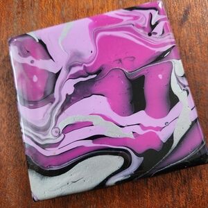 Abstract Fluid Art Purple Black Silver Coaster